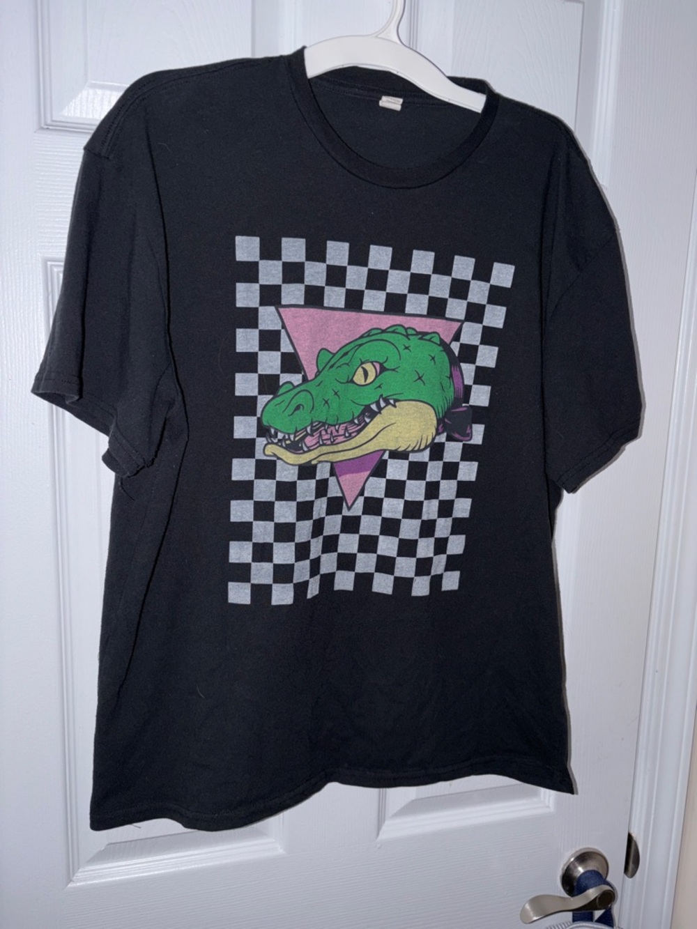 Black Graphic Reptile Tee with Green Alligator Head